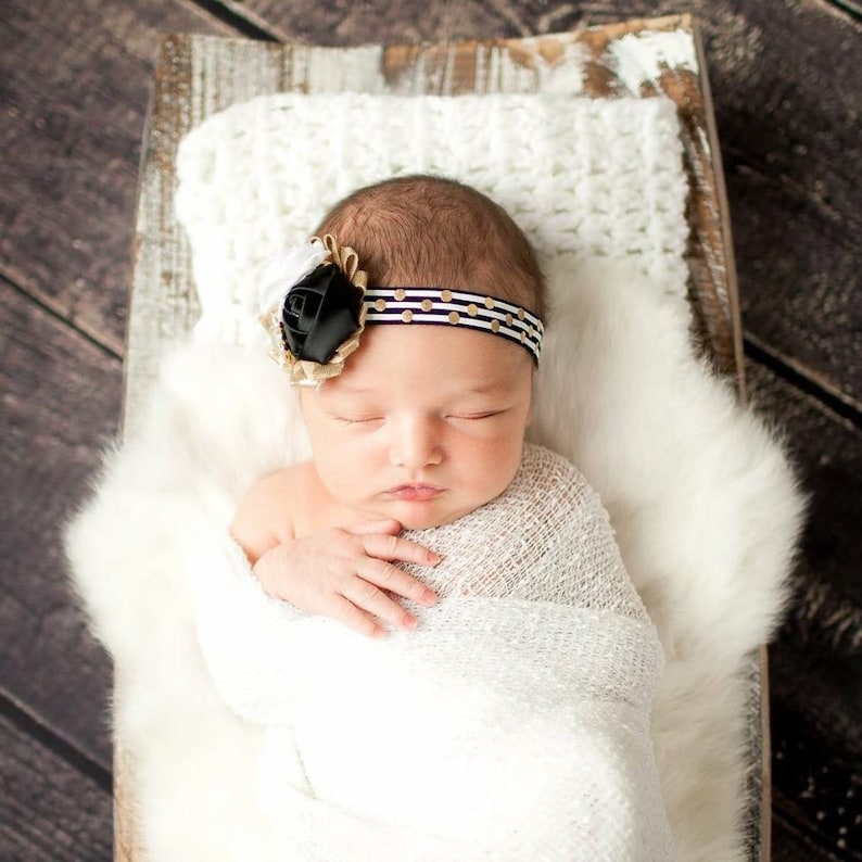 Good As Gold black white and gold polka dot and stripe headband bow