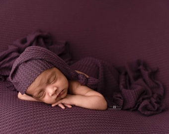 Bennie collection concord paars pruim aubergine wafel stretch gebreide wrap poseren stof zitzak achtergrond