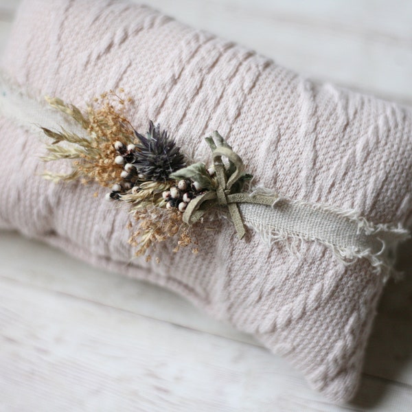 Etta SET textured sweater knit ivory taupe cream newborn stretch wrap and pillow and white cream neutral boho crown