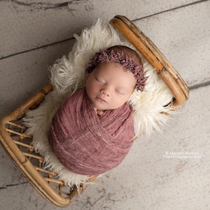 Ione SET dusty vintage mauve purple newborn flower crown tieback and stretch wrap halo photography prop