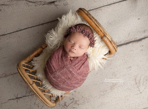 Ione SET dusty vintage mauve purple newborn flower crown tieback and stretch wrap halo photography prop