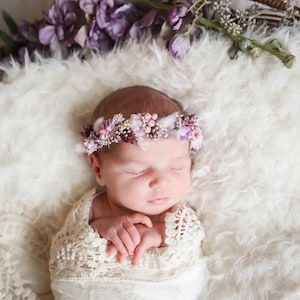 Lila SET lavender flieder Schleierkraut Bio Neugeborenen Blumen Haarband Fotografie Requisite und Stretch Wrap