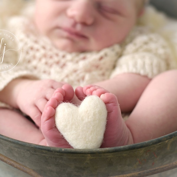 Single ivory felted wool hearts heart newborn photography prop