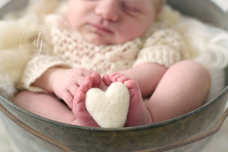 Single ivory felted wool hearts heart newborn photography prop image 3