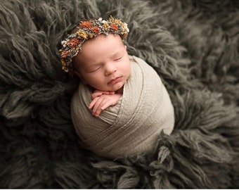 Maggie pumpkin mustard burnt orange dried floral newborn flower crown tieback