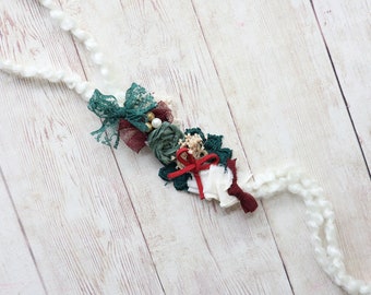 Neve christmas red green silk chiffon lace simple bow newborn headband tieback halo prop