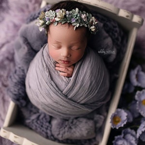 Jauna SET spring greenery lavender pink aqua newborn flower crown spring floral stretch wrap