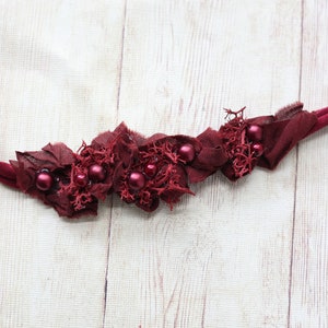 Morgan SET in cranberry red silk chiffon moss pearl ruffle newborn tieback headband jersey knit stretch wrap