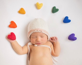 rainbow felted wool hearts newborn photography prop felt heart set