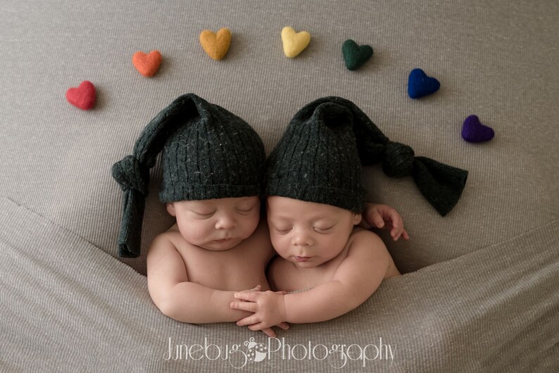 rainbow felted wool hearts newborn photography prop felt heart set image 1