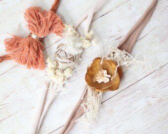 ready to ship SET fall mustard pumpkin ivory newborn tiebacks