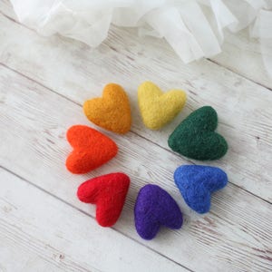 rainbow felted wool hearts newborn photography prop felt heart set image 5