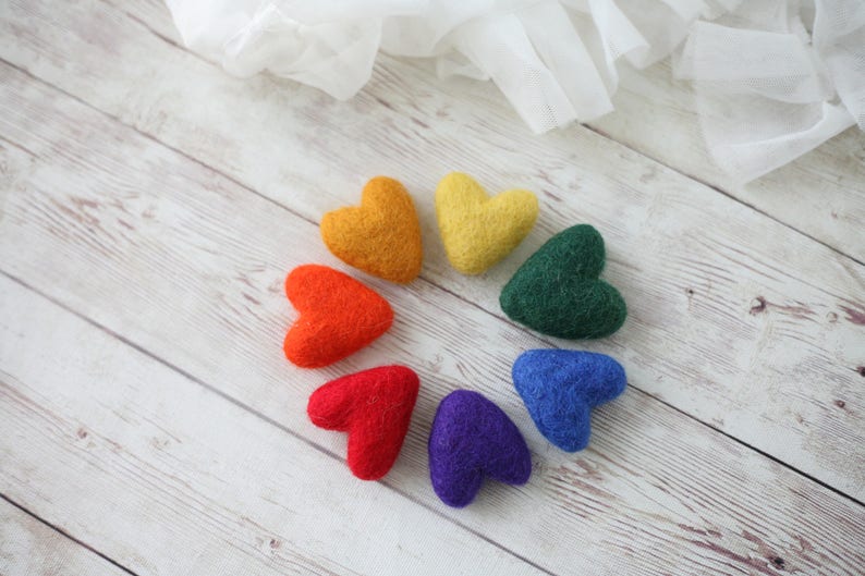 rainbow felted wool hearts newborn photography prop felt heart set image 5