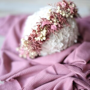 Ione SET dusty vintage mauve purple newborn flower crown tieback and stretch wrap halo photography prop image 2