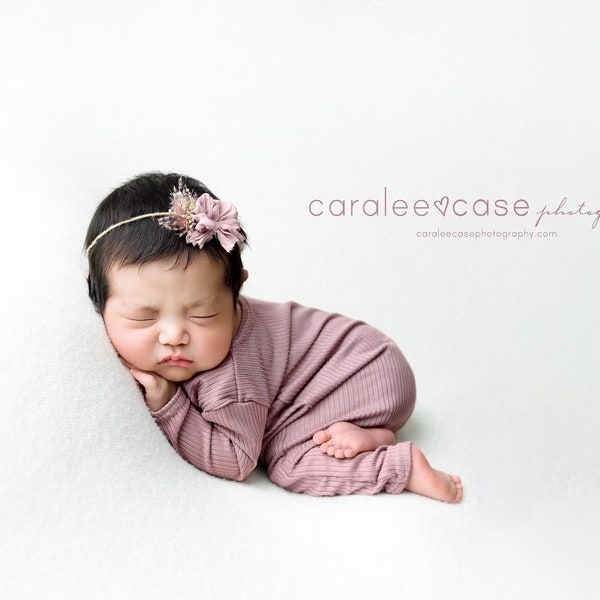 Stevie SET boho pampas grass simple chiffon mauve dusty pink rose newborn tieback  jersey baby headband