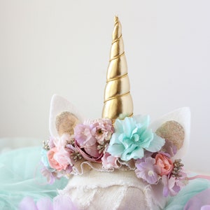 Enchanted - floral unicorn headband crown lavender blush pink and gold