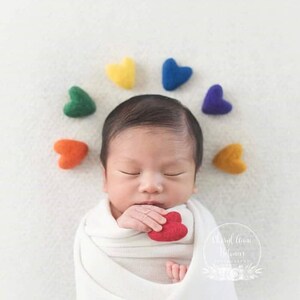 rainbow felted wool hearts newborn photography prop felt heart set image 2