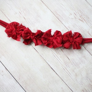 Cordelia red silk multiple bow newborn tieback headband