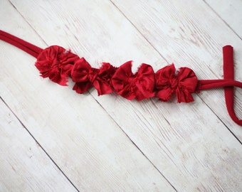 Cordelia red silk multiple bow newborn tieback headband