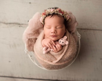 Delphine    blush pink peach babys breath dried newborn flower crown