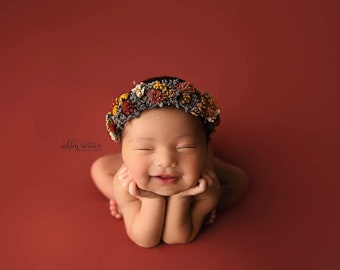 Maggie pumpkin mustard burnt orange dried floral newborn flower crown tieback