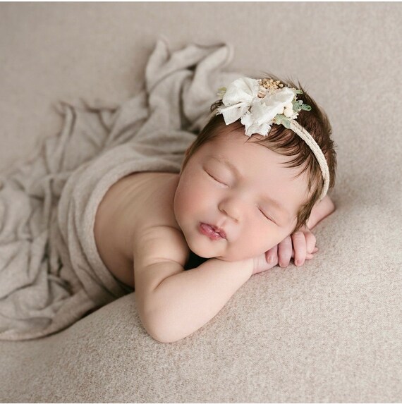 Whitney Chiffon Lace Bow Dainty Delicate Newborn Organic Jersey Baby Headband Tieback Etsy Canada