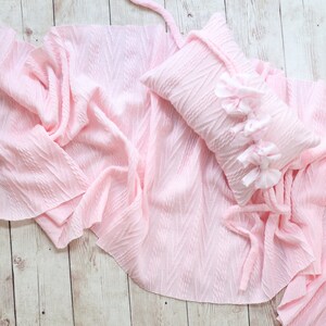 DESTASH Quade true pastel pink knit sweater beanbag posing fabric stretch wrap silk bow tieback headband