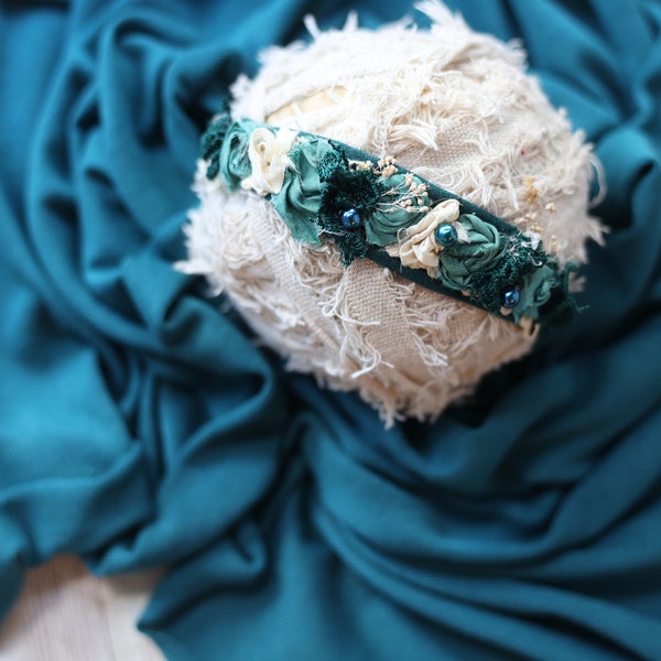 Ezra Collection turquoise teal newborn merino brushed stretch wrap newborn tieback posing fabric