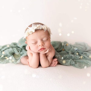 Seastar starfish shells crown baby's breath ivory neutral organic headband halo flower crown newborn photography prop