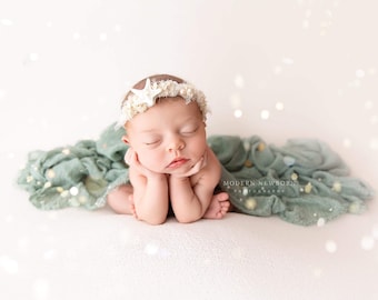 Seastar starfish shells crown baby's breath ivory neutral organic headband halo flower crown newborn photography prop