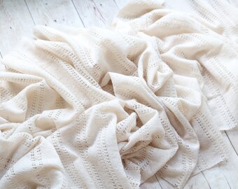 Hayden Collection oatmeal delicate lace sweater knit posing fabric wrap