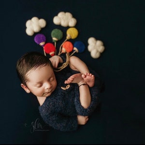 ready to ship primary rainbow felted balloon balloons newborn photography prop WITH clouds