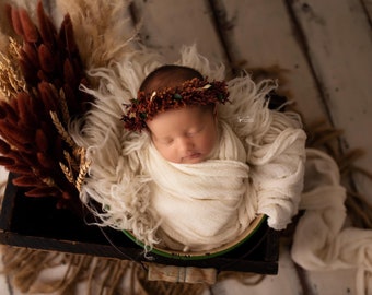 Annalise   fall pumpkin burnt orange newborn flower crown tieback headband halo