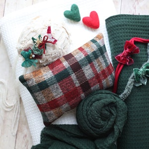 Neve Christmas Bundle red green white posing fabric stretch wrap and tieback bow set