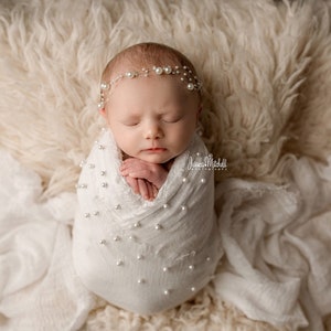 3 strand dainty pearl beaded newborn crown photography prop headband tieback DIY