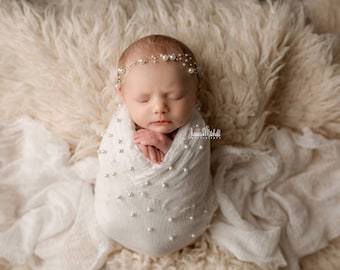 3 strand dainty pearl beaded newborn crown photography prop headband tieback DIY