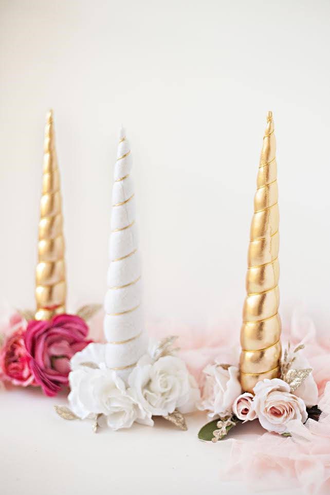 Unicorn horn for horse pony blush pink gold coral aqua flower clip