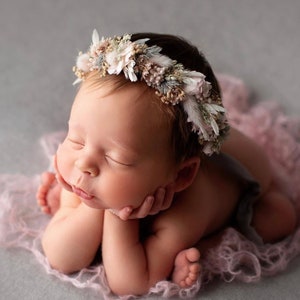 Grace  blush pink grey  boho dried pampas tieback newborn flower crown floral wreath