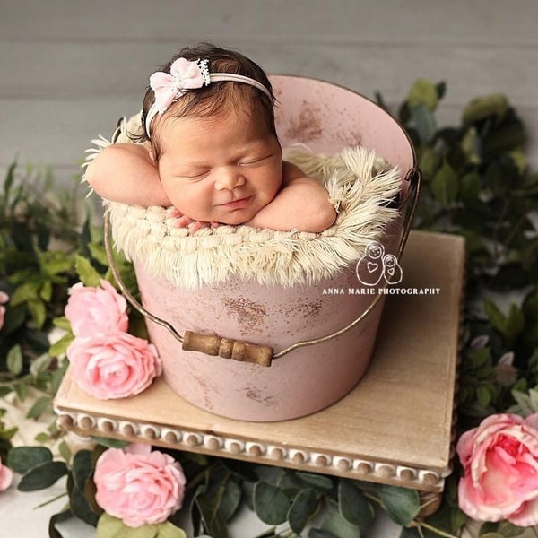 blush pink tiny velvet bow newborn headband tieback halo