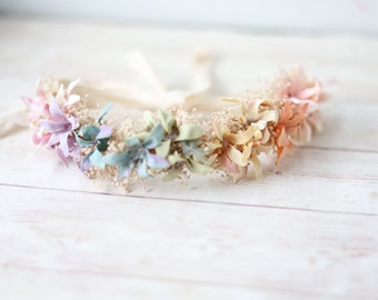 althea pastel rainbow newborn dried flower crown rainbow baby props tieback