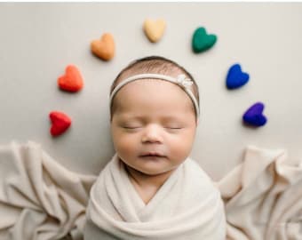 rainbow felted wool hearts newborn photography prop felt heart set