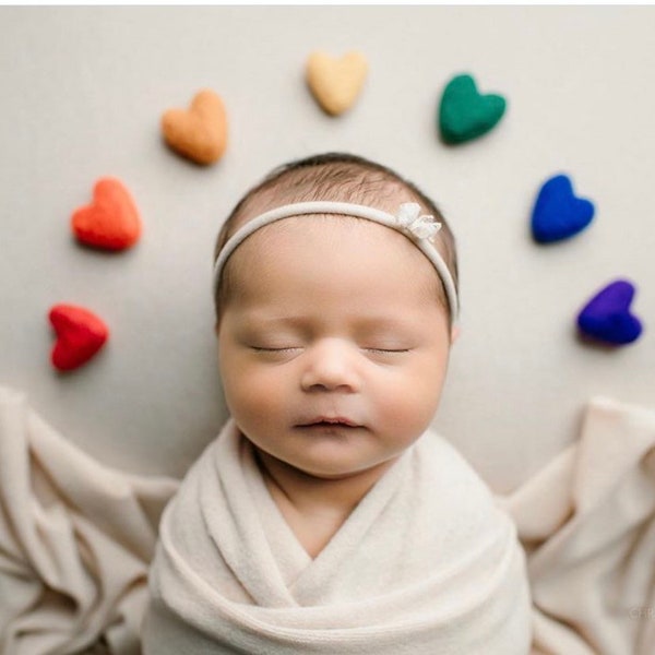 rainbow felted wool hearts newborn photography prop felt heart set