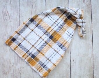 brock fall plaid mustard sleepy cap newborn hat