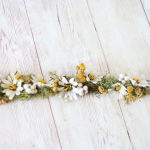 Daisy moss and daisey flower crown for newborn photography props headband tieback