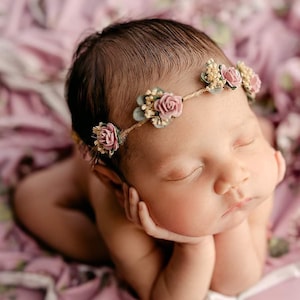 Selah lavender lilac mauve newborn photo prop floral stretch wrap posing fabric newborn tieback