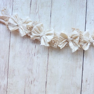 oleander ivory cream simple lace and silk bow newborn headband halo photography prop