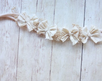 oleander ivory beige schlichte Schleife aus Spitze und Seide Neugeborenen Haarband Halo Fotografie Requisite