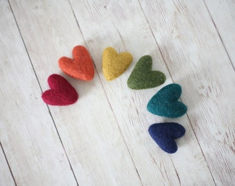 fall jewel tone deep rainbow felted wool hearts newborn photography prop felt heart set