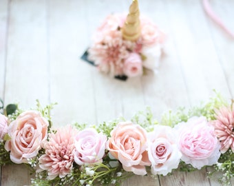 Blush Pink Unicorn Horn, Floral Dog/Pony Necklace Garland