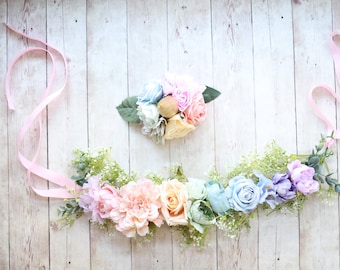 Mini Althea pastel mini unicorn horn flower crown and flower necklace garland